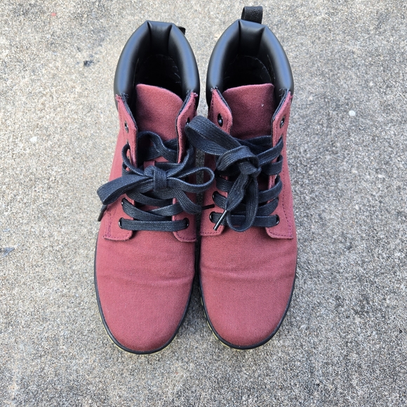 Dr. Marten Maelly Lace Up Canvas Combat Ankle Boots in Burgundy Women's Size 8L - Picture 1 of 10